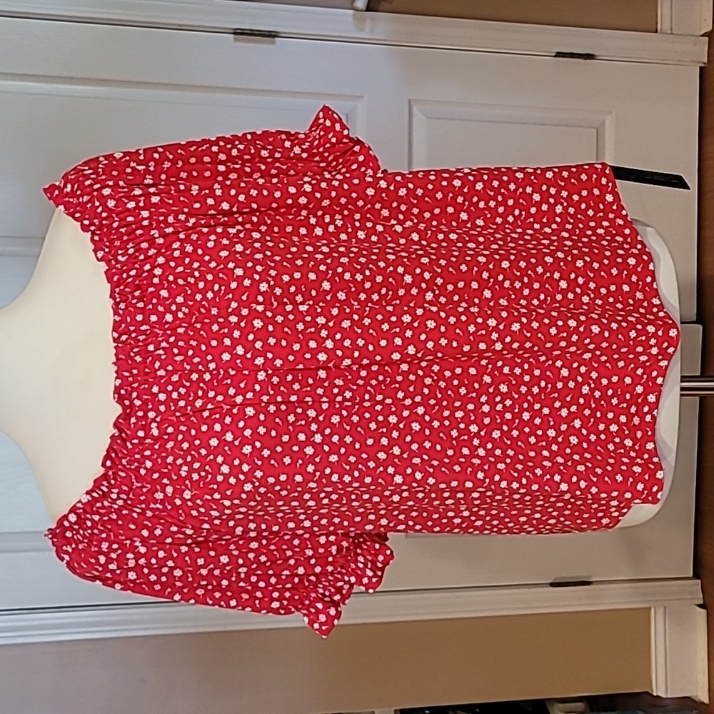 Dusk Red Floral Bardot Off Shoulder Blouse - XL NWT